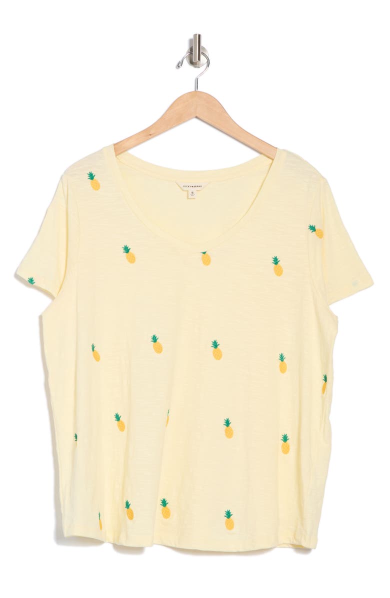 Lucky Brand Embroidered Cotton T-Shirt, Alternate, color, Yellow Multi