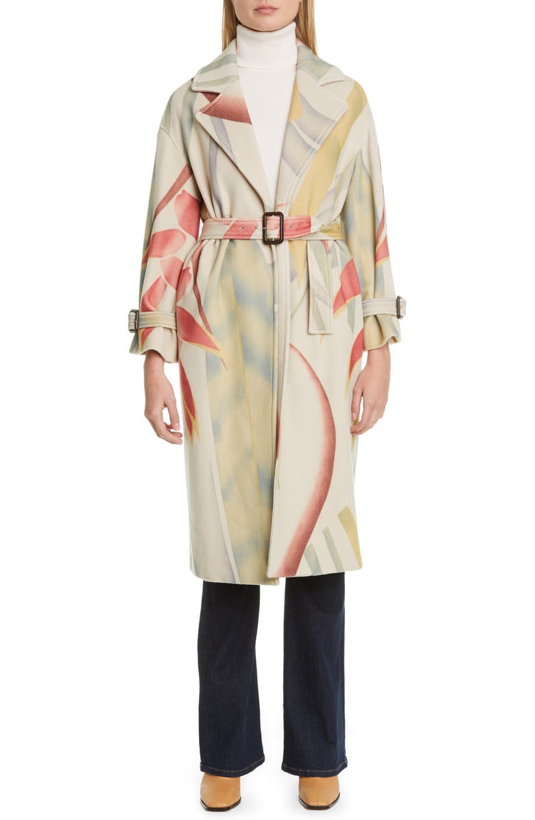 Etro Leaf Print Wool & Cashmere Coat, Main, color, 