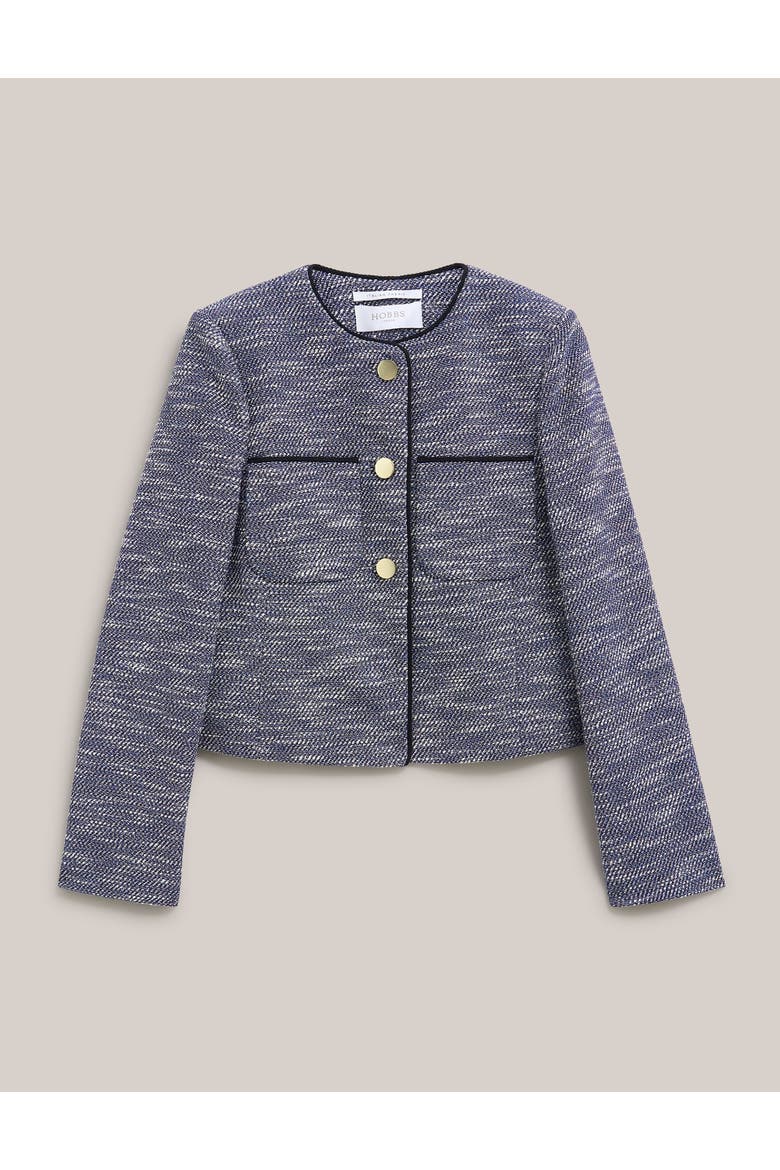 Aleena Cropped Textured Jacket, Alternate, color, Navy White