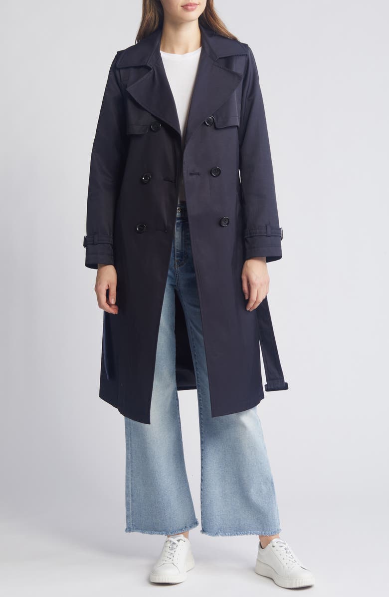 Sam Edelman Corduroy Contrast Trench Coat, Alternate, color, Navy