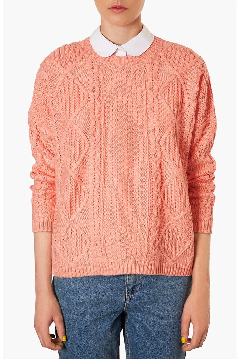 Cable Knit Sweater, Main, color, PEACH