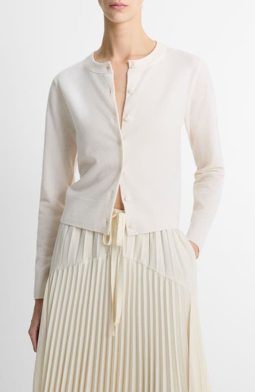 Shop Vince Tipped Half Moon Cardigan In Off White/optic White