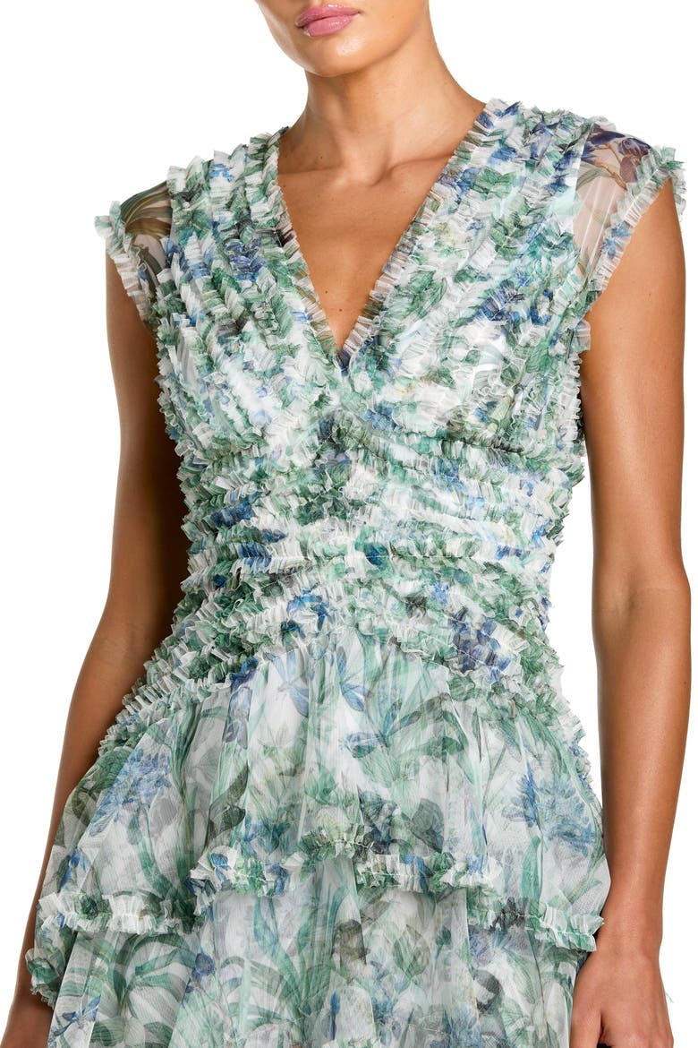 Floral V Neck Tiered Ruffle Maxi Dress, Alternate, color, Blue Multi