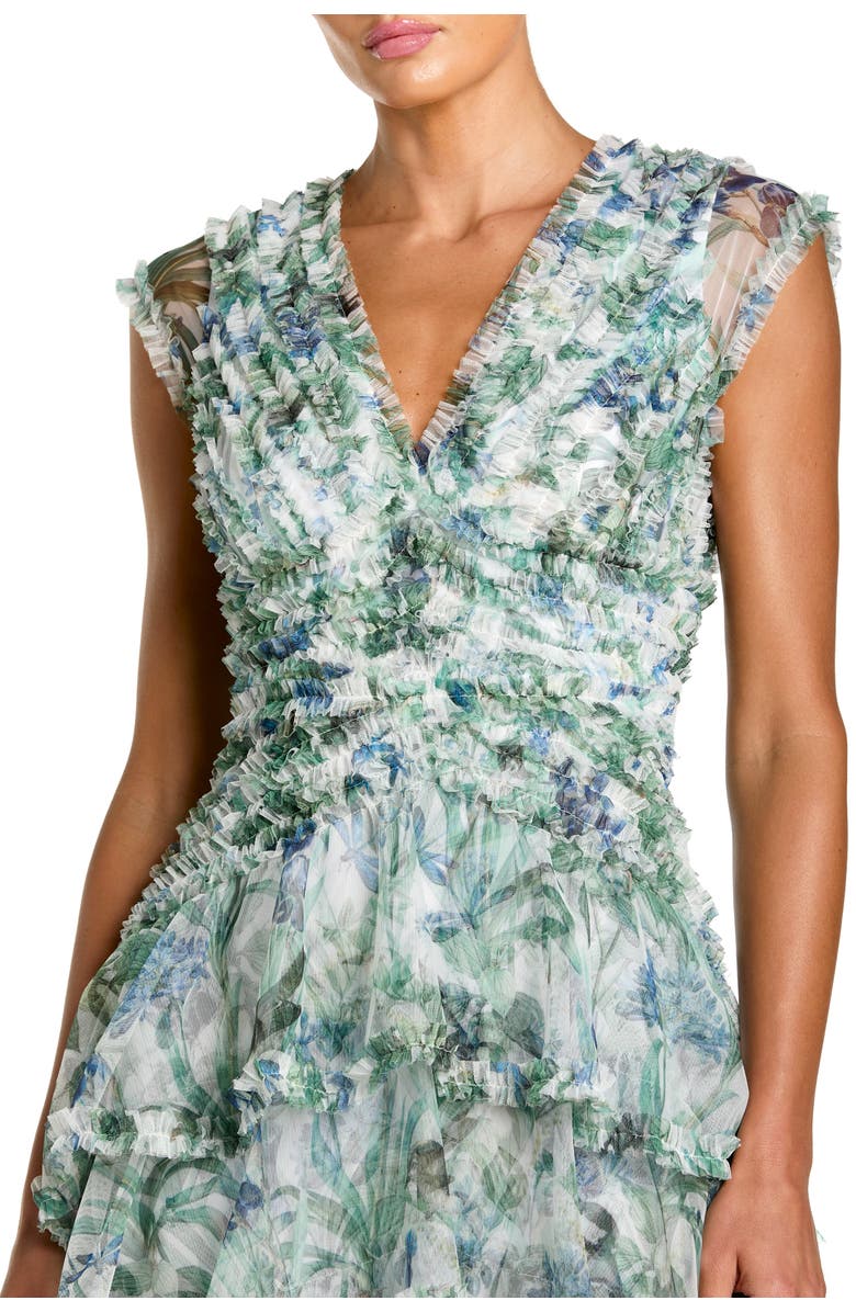 Mac Duggal Floral V Neck Tiered Ruffle Maxi Dress, Alternate, color, 