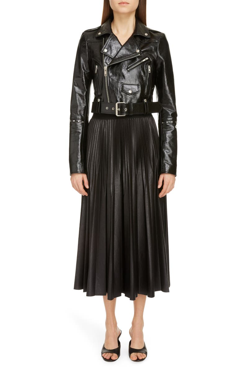 Givenchy Studded Crop Leather Biker Jacket, Alternate, color, 