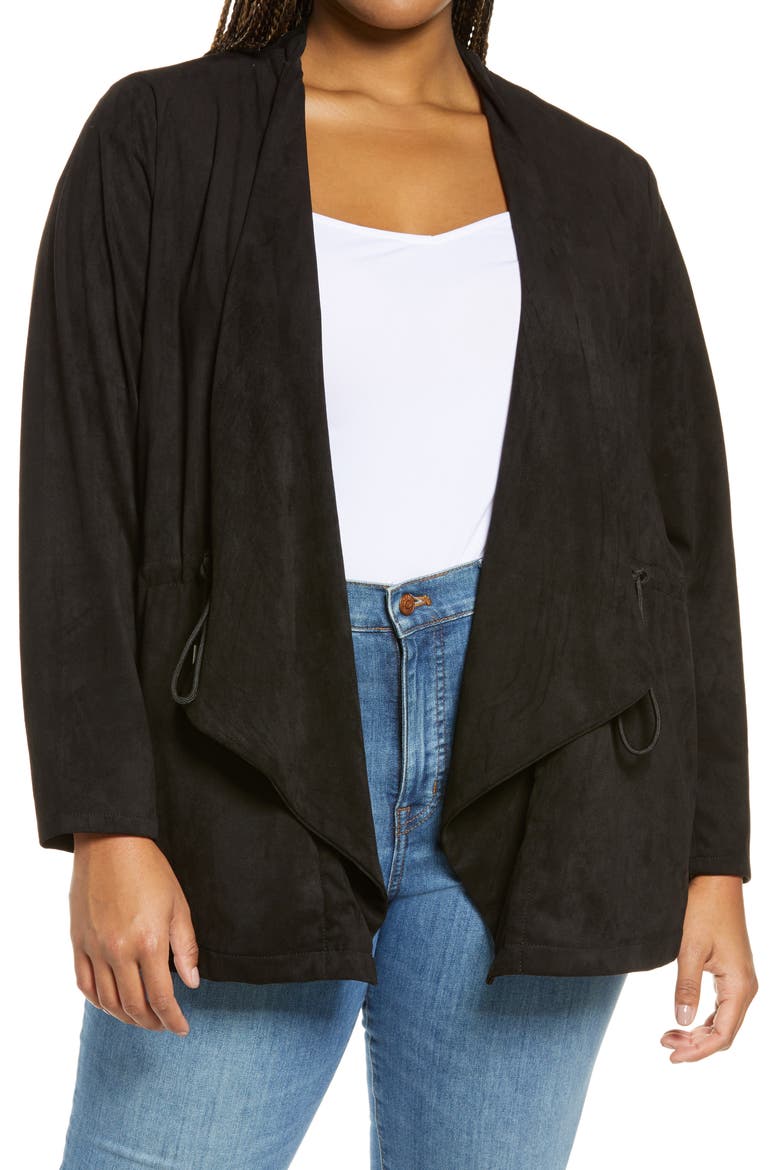 Faux Suede Drapey Jacket, Alternate, color, BLACK