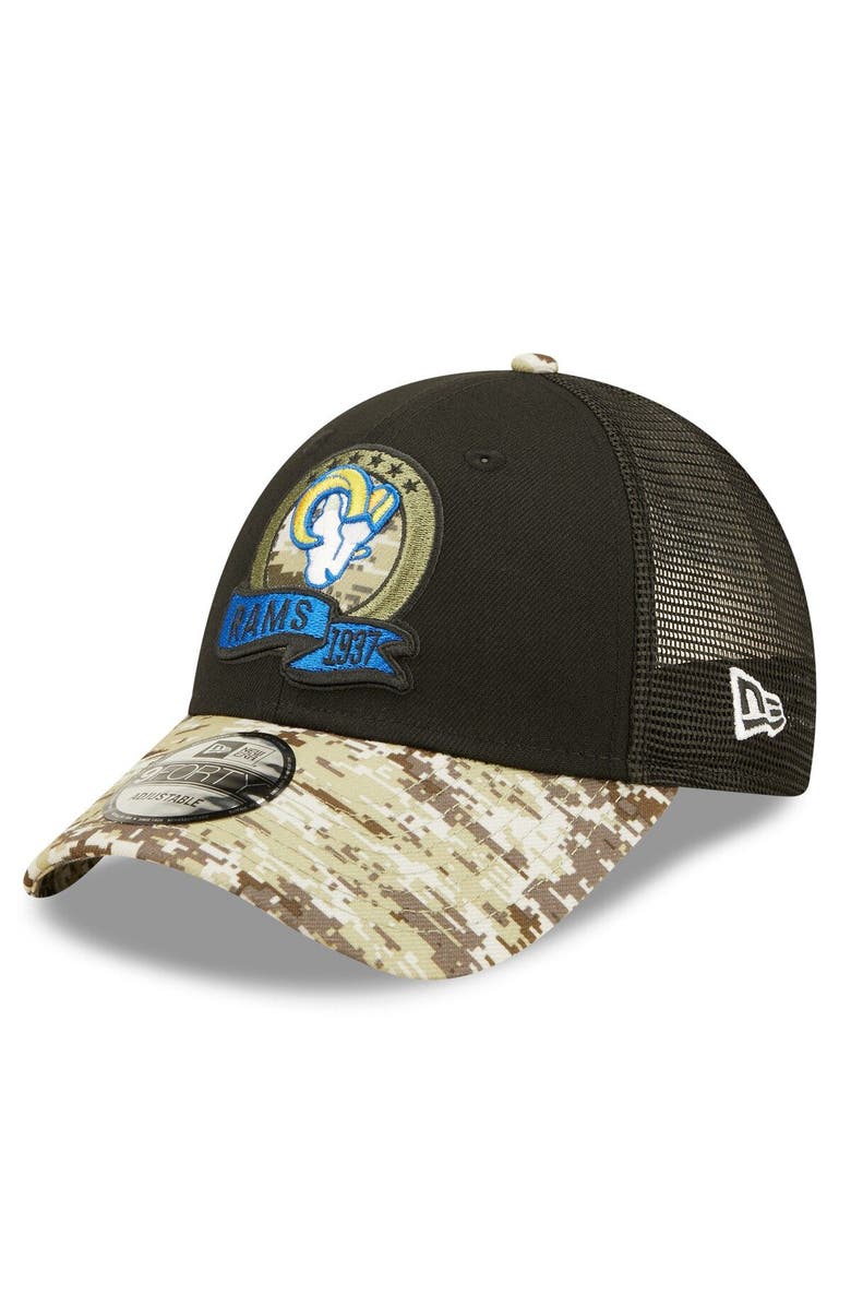New Era Men's New Era Black/Camo Los Angeles Rams 2022 Salute To Service 9FORTY Snapback Trucker Hat, Alternate, color, 