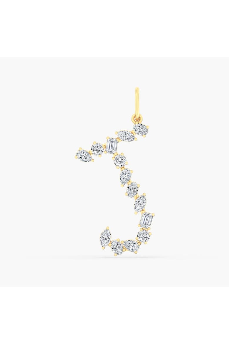 Multi-Shape Letter "J" Lab Diamond Charm in 14K, Main, color, Yellow Gold