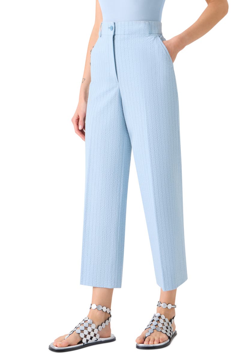 Akris punto Chiara High Waist Cotton Stretch Seersucker Crop Pants, Alternate, color, Sky-Dark Blue