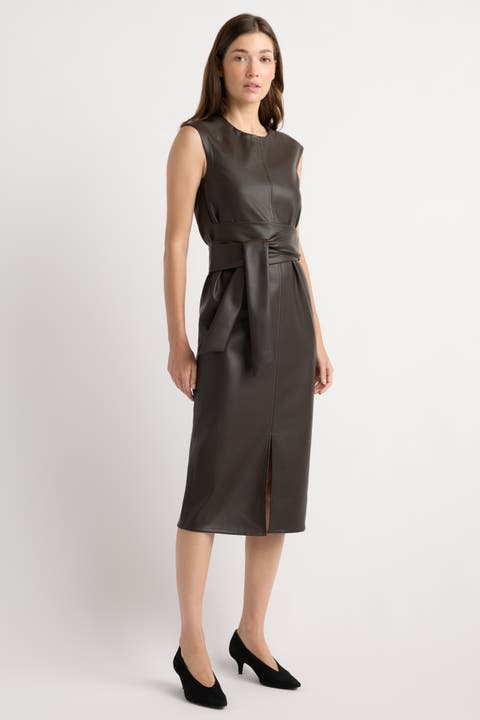 Pilar Faux Leather Tie Front Dress