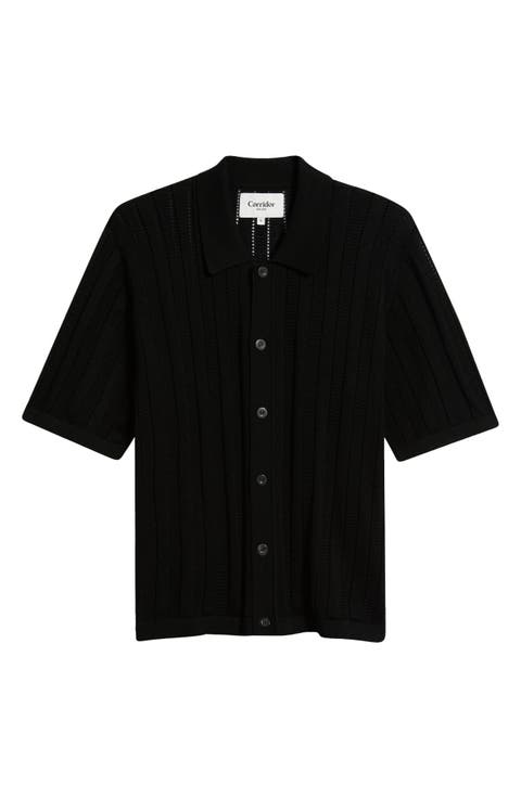 Pointelle Stripe Short Sleeve Organic Cotton Sweater