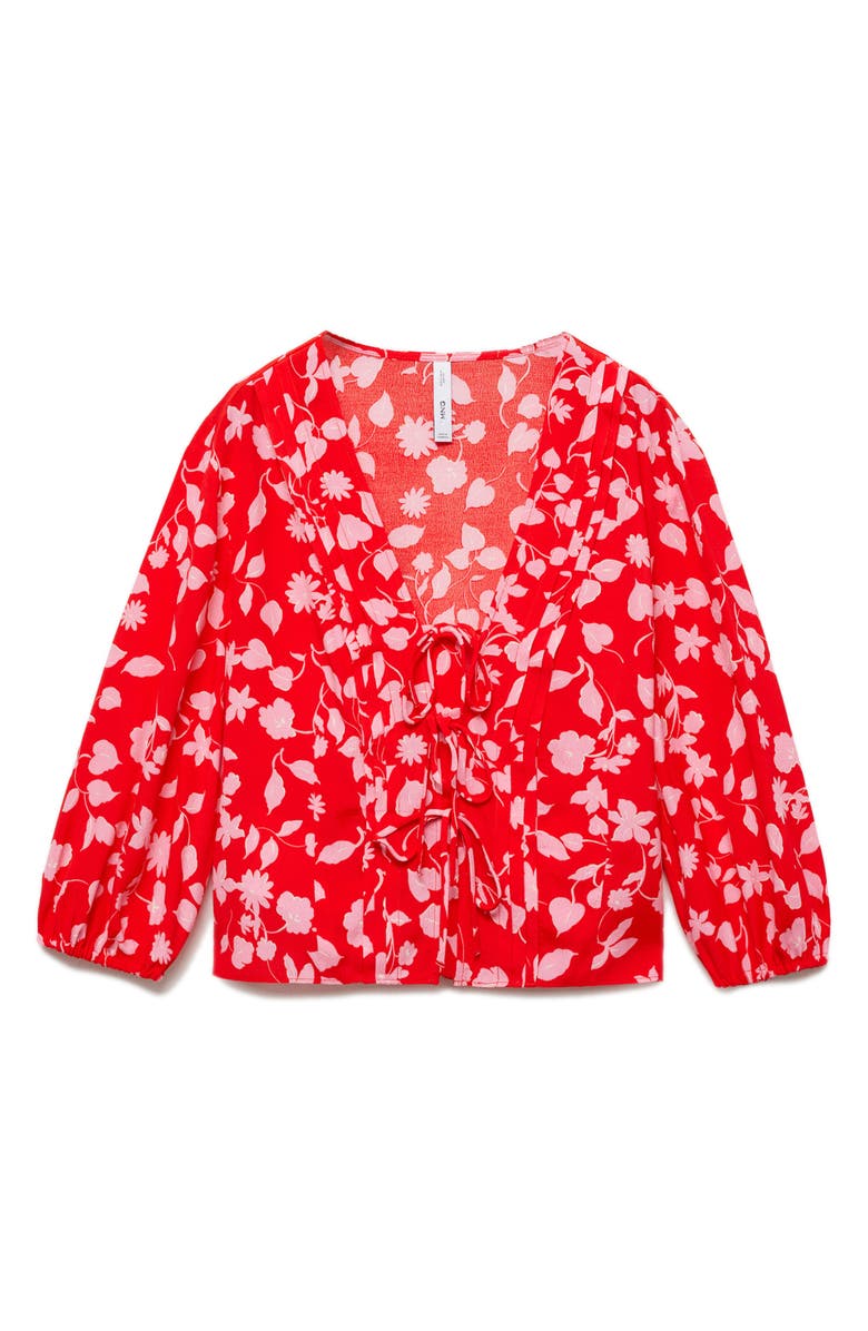 MANGO Floral Tie Front Shirt, Alternate, color, Red
