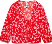 MANGO Floral Tie Front Shirt