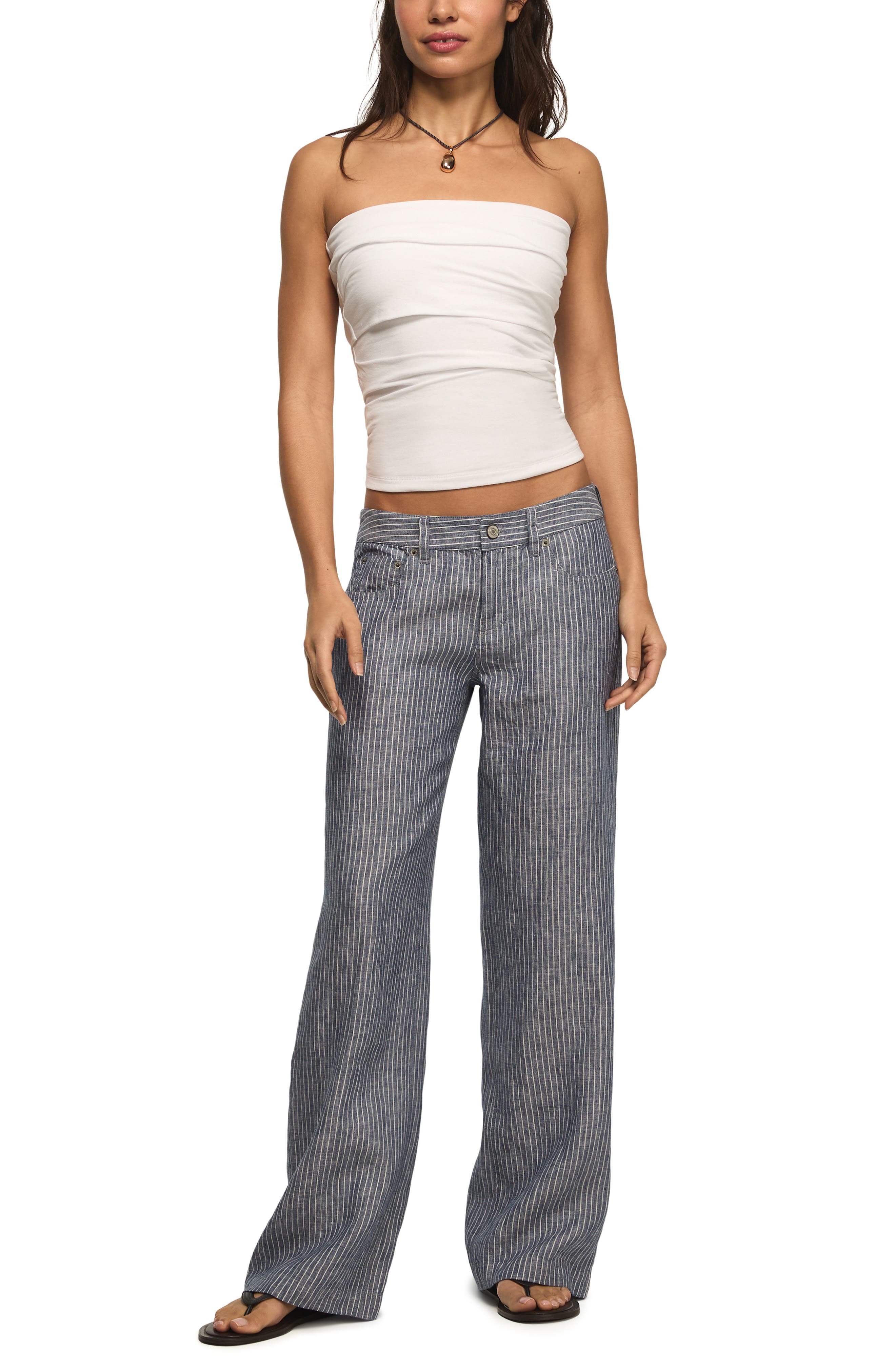 Lucky Brand Stripe Linen Baggy Wide Leg Pants (Women) | Nordstrom