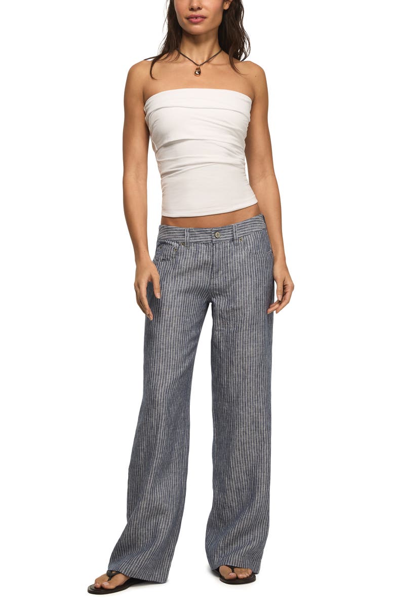 Lucky Brand Stripe Linen Baggy Wide Leg Pants, Alternate, color, Navy Stripe