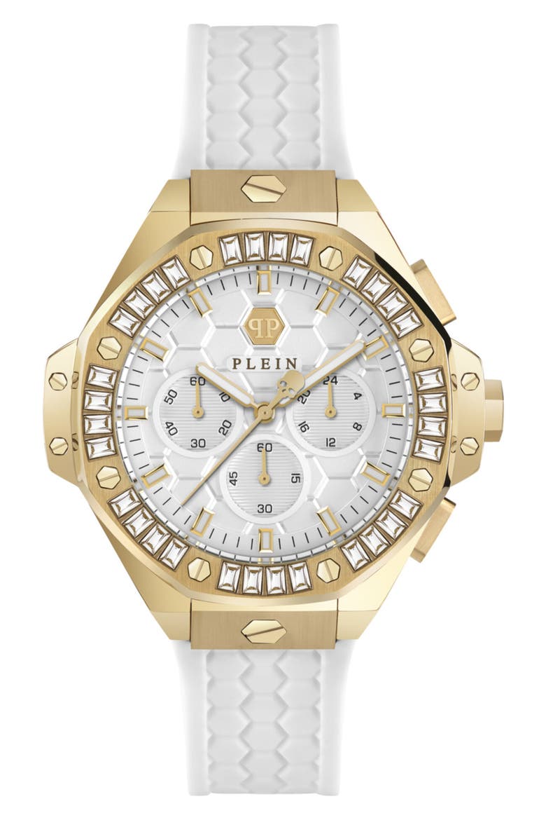 Royal Chronograph Silicone Strap Watch, 42mm, Main, color, IP YELLOW GOLD