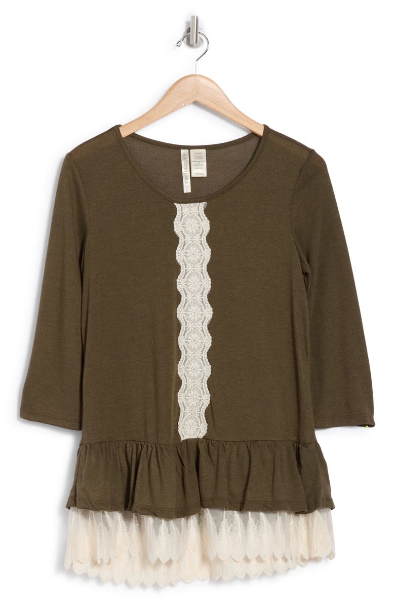 Forgotten Grace Lace Trim Long Sleeve Peplum Top, Alternate, color, Olive
