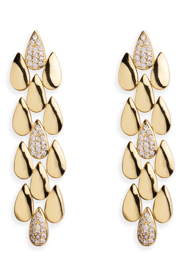 Puzzle Cubic Zirconia Linear Drop Earrings, Main, color, GOLD