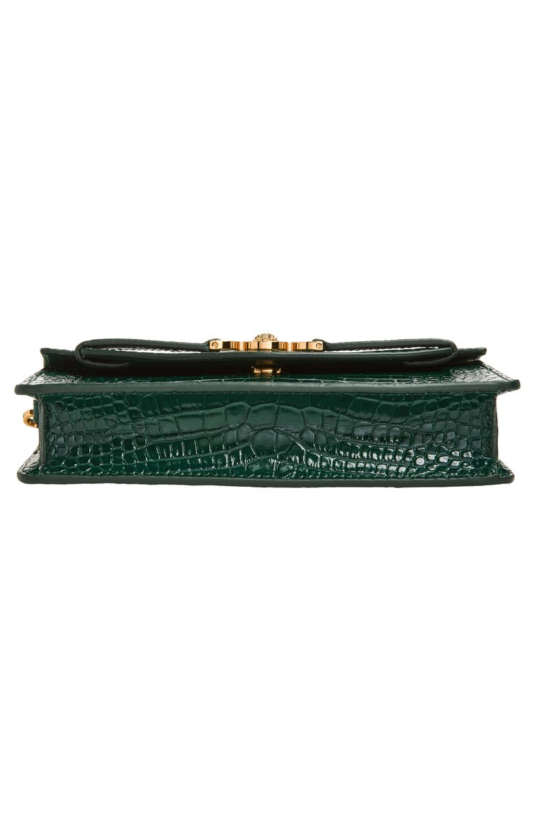 Versace Medusa Croc Embossed Leather Wallet on a Chain, Alternate, color, Dark Emerald Gold