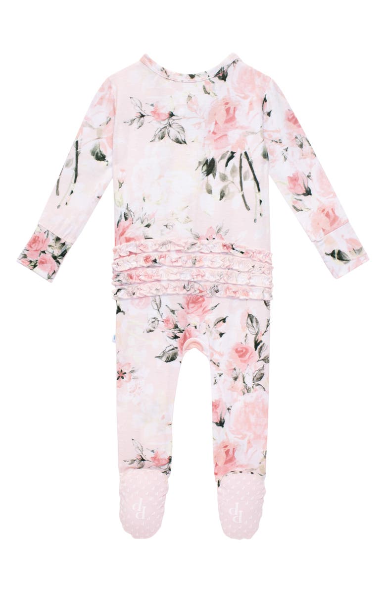 Posh Peanut Vintage Pink Rose Ruffle Fitted Footie Pajamas, Alternate, color, Light/ Pastel Pink