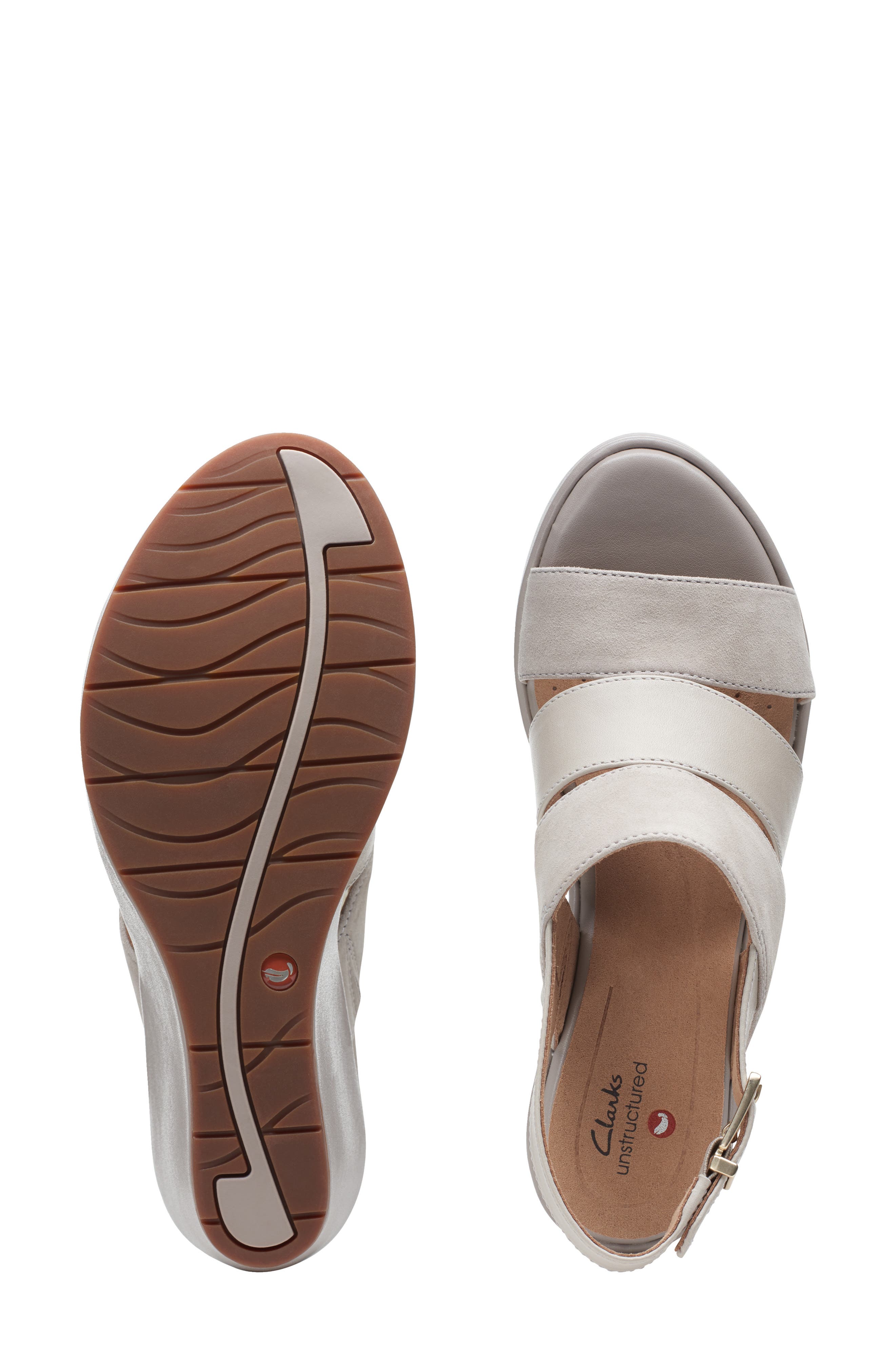 Un Plaza Go Wedge Sandal, Alternate, color, STONE SUEDE/ LEATHER