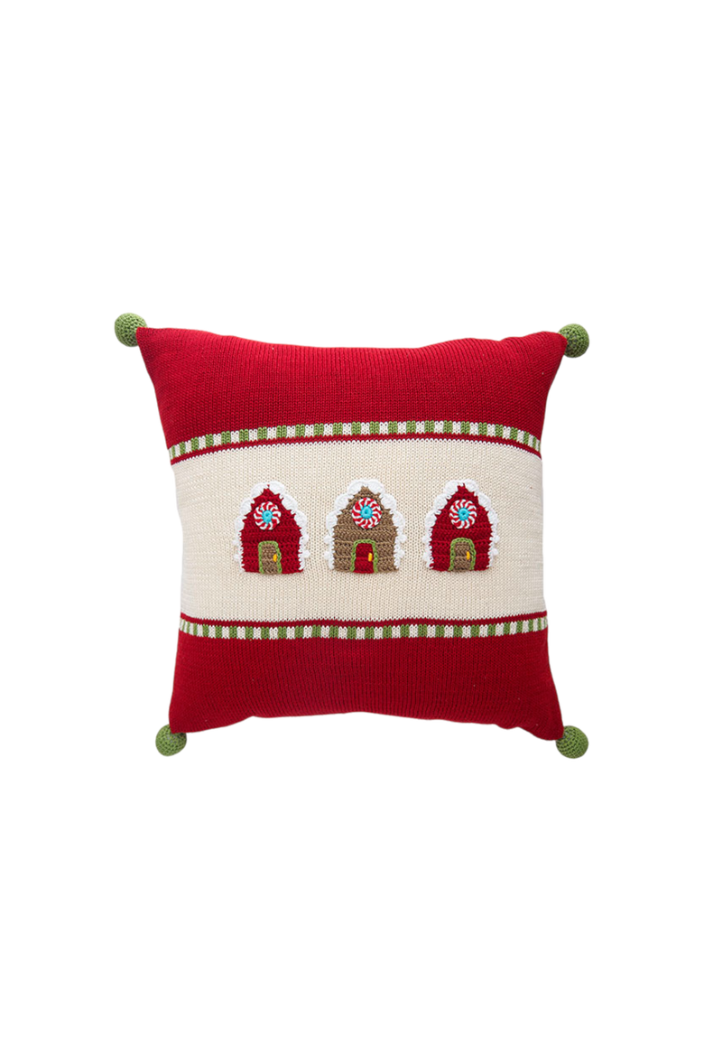 14" Gingerbread House Pillow, Main, color, Red