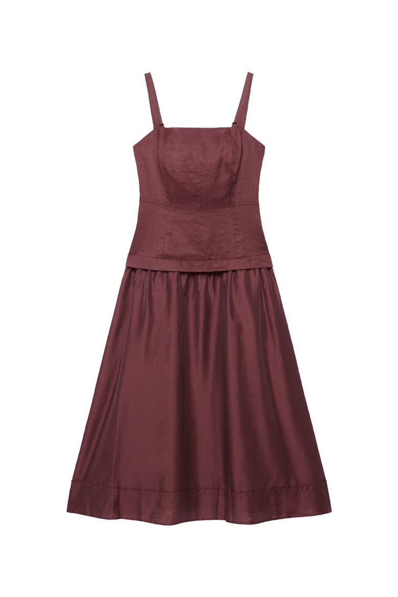 Ramie Drop Waist Midi Dress, Alternate, color, Brown