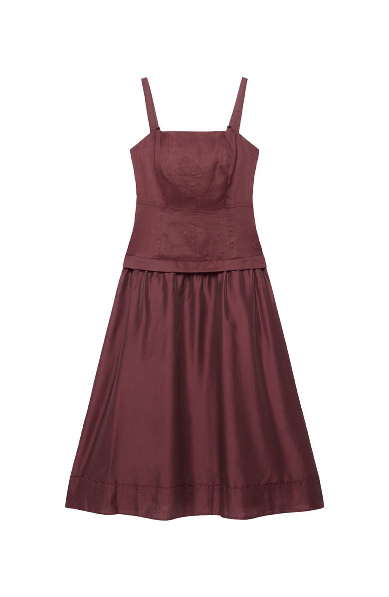 MINT VELVET Ramie Drop Waist Midi Dress, Alternate, color, Brown