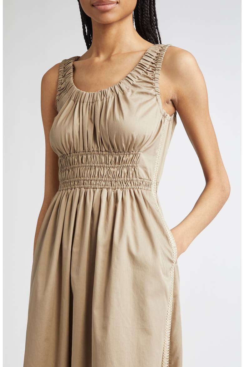 Anouk Smock Waist Cotton Dress, Alternate, color, KHAKI