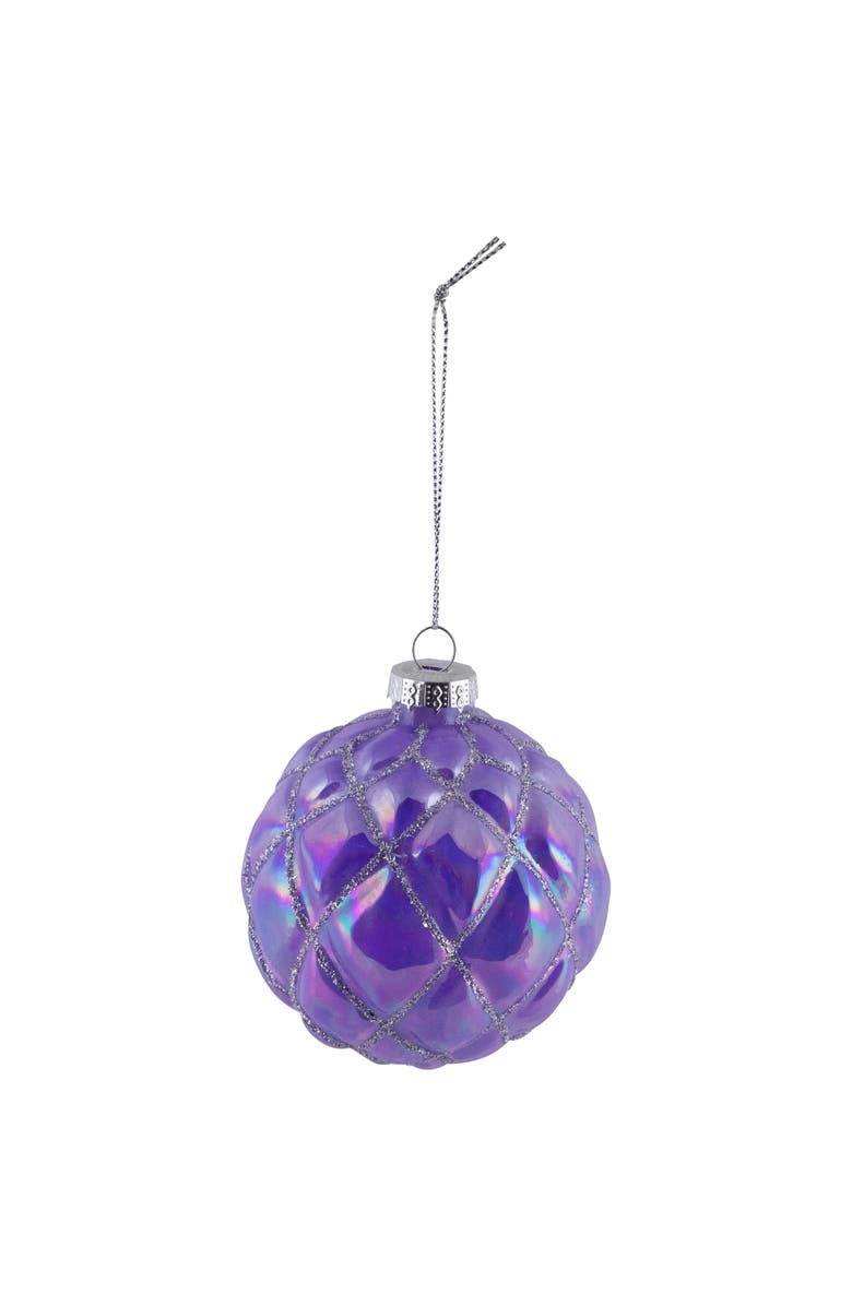Northlight Shiny Glittered Iridescent Glass Ball Christmas Ornaments - 3" (80mm) - Purple  - 4ct, Alternate, color, Purple