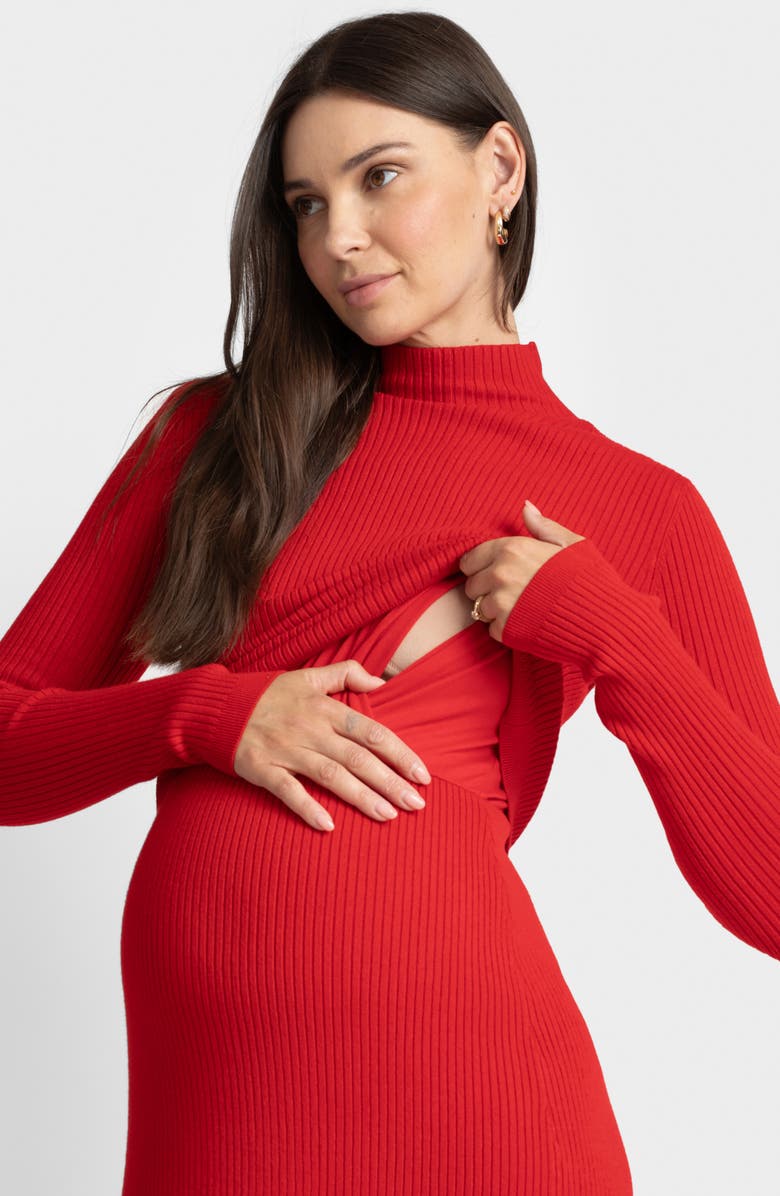 Seraphine Long Sleeve Rib Maternity/Nursing Body-Con Dress, Alternate, color, 