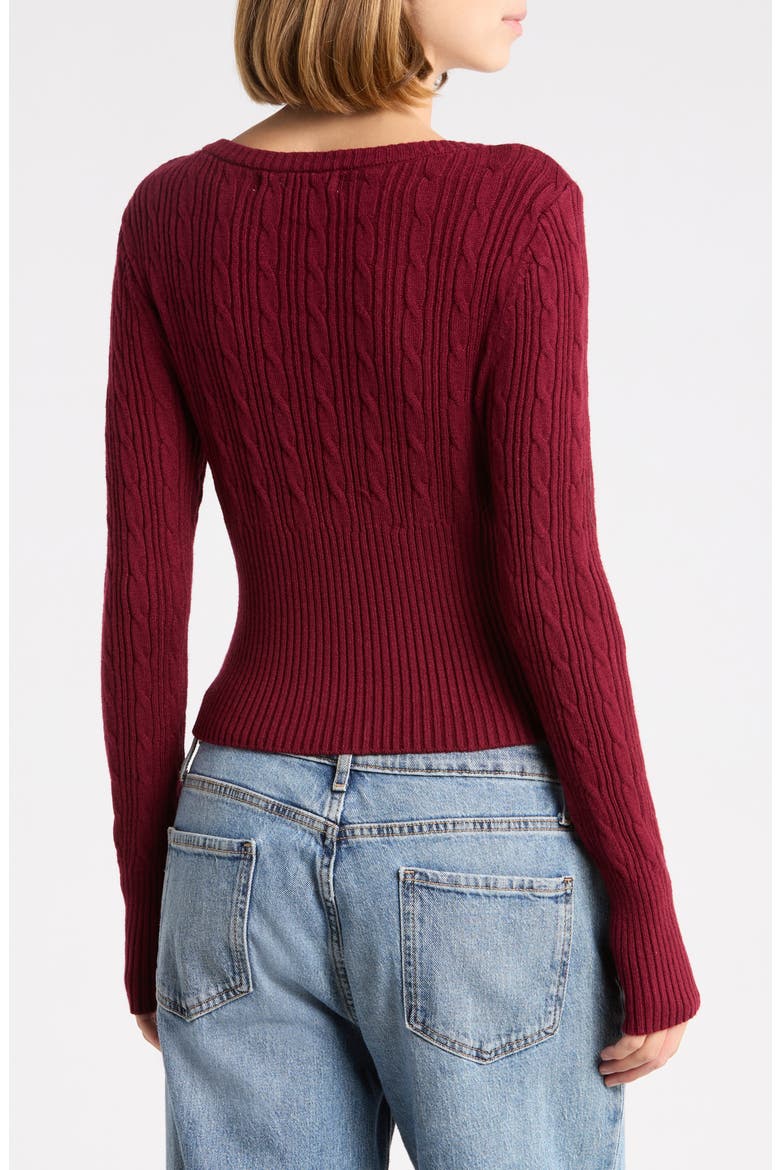Cable Stitch Henley, Alternate, color, BURGUNDY