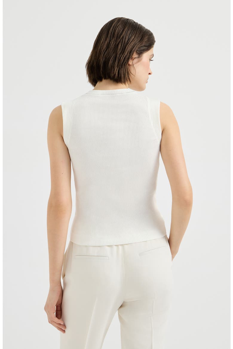 Cotton ribbed jersey top with monili, Alternate, color, Ivory
