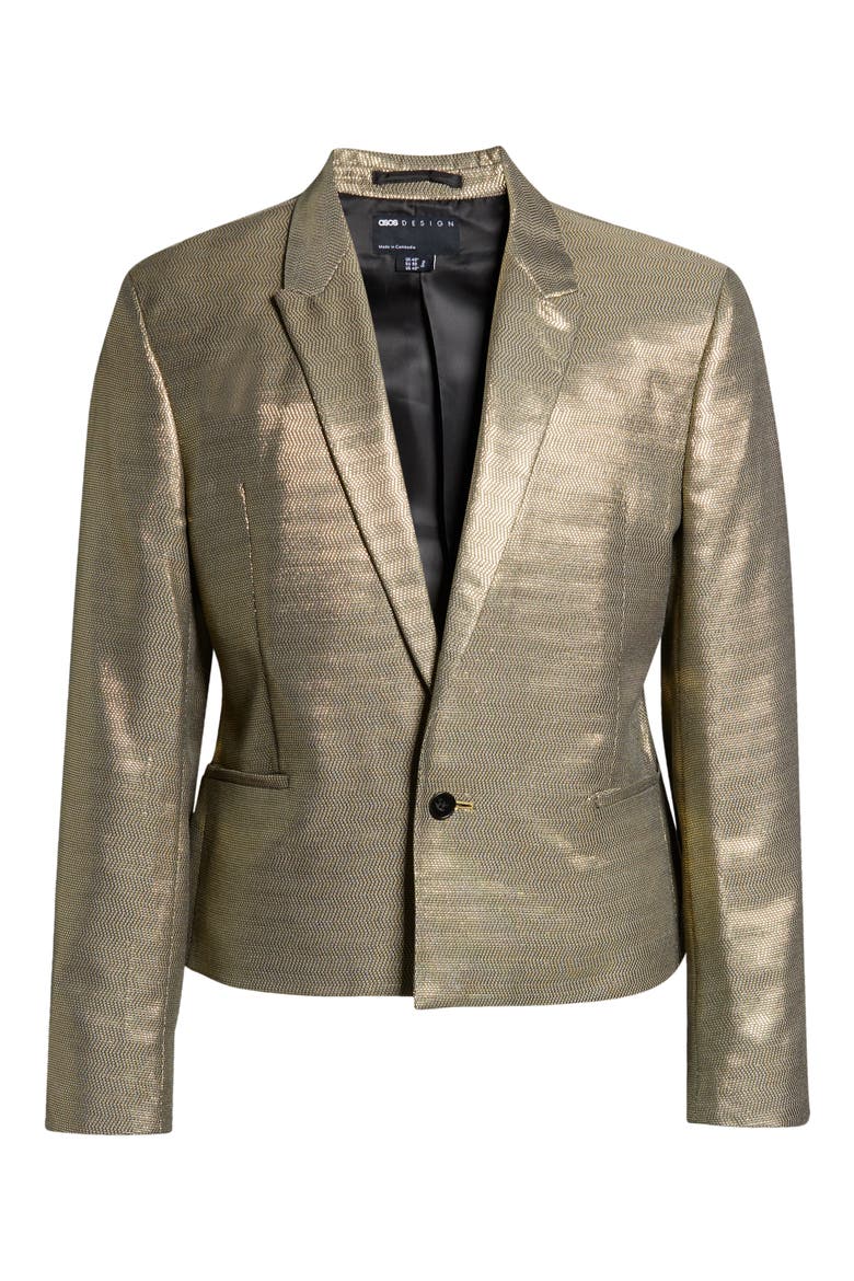 Metallic Textured Crop Single-Button Blazer, Alternate, color, GOLD