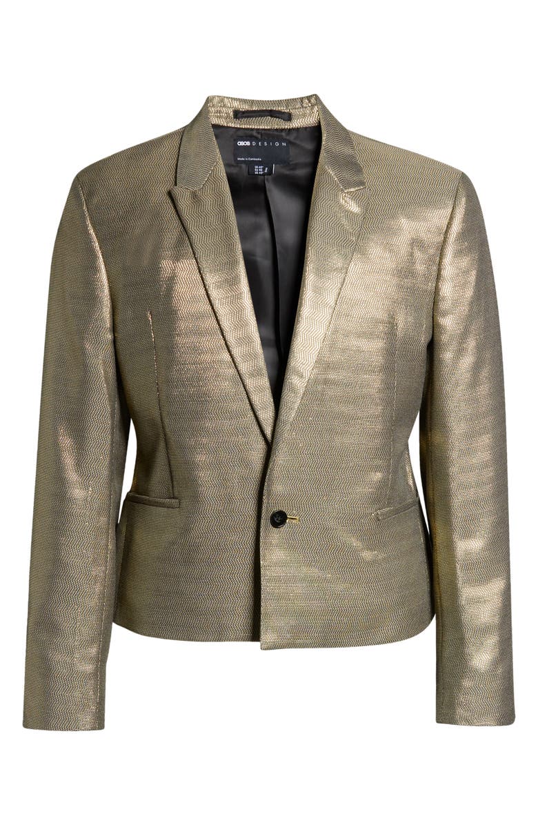 ASOS DESIGN Metallic Textured Crop Single-Button Blazer, Alternate, color, 