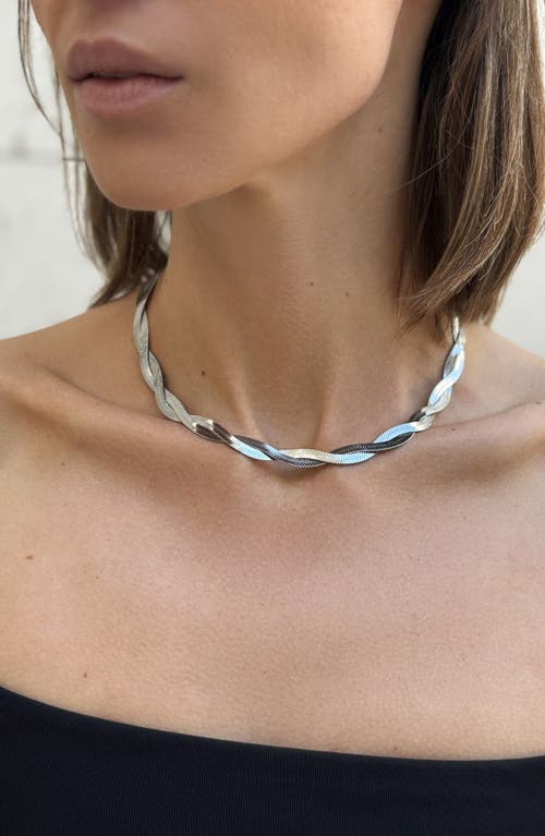 Adornia Braided Herringbone Chain Necklace In Silver
