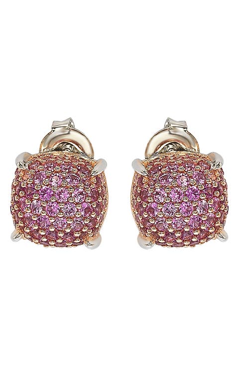Sterling Silver Pink Sapphire & Diamond Cluster Stud Earrings