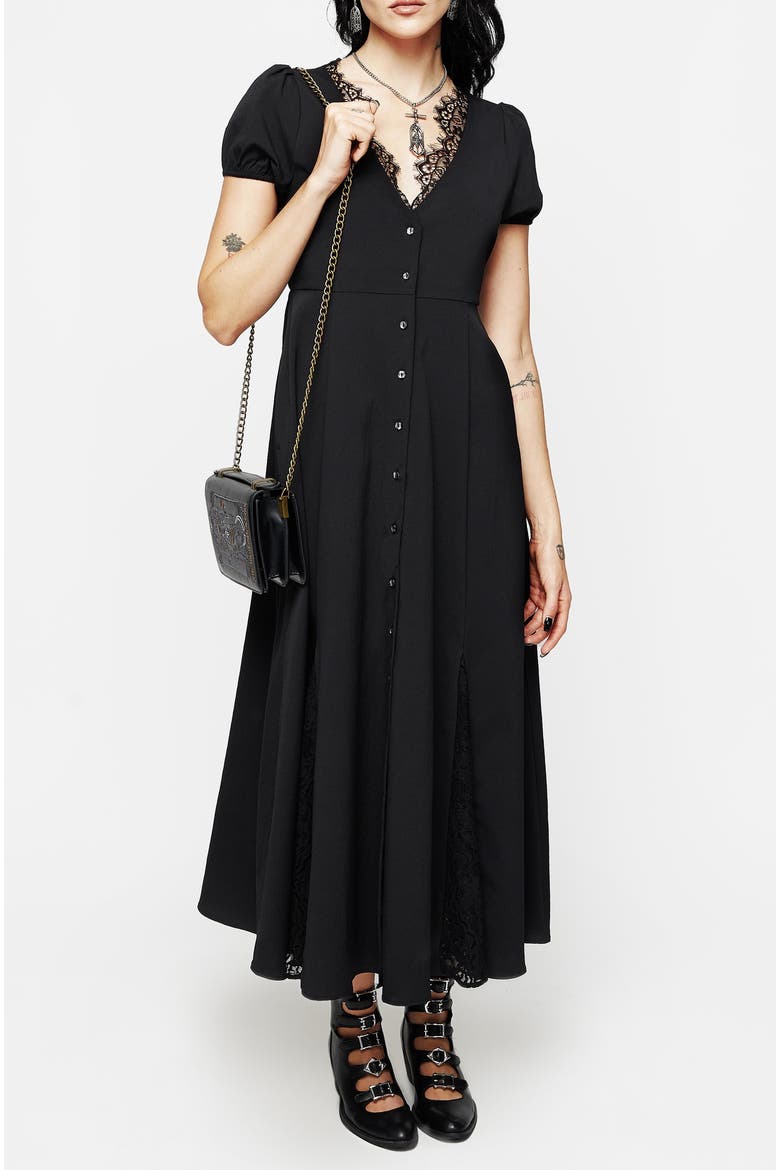 Taissa Lace Button Up Midaxi Dress, Alternate, color, Black