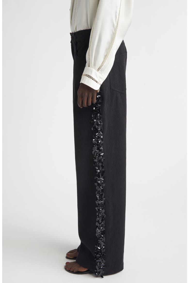 Burro Paillette Side Stripe Wide Leg Jeans, Alternate, color, BLACK