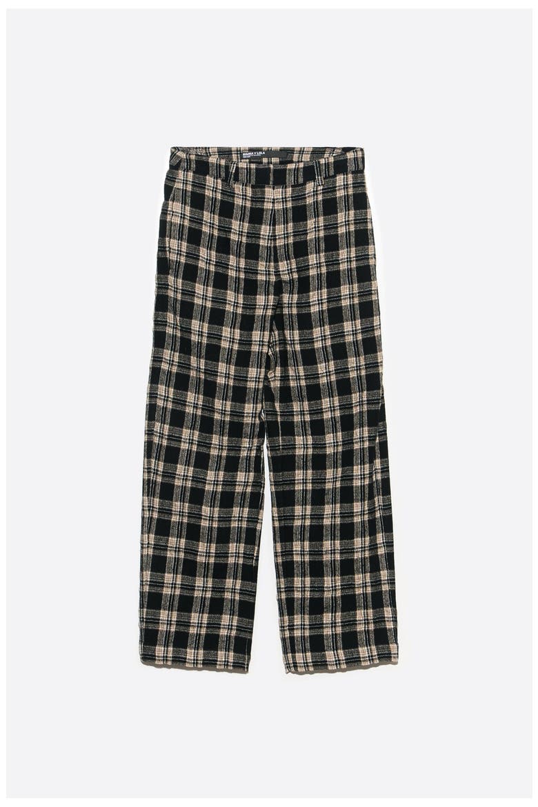 Checked Barrel-Leg Trousers, Alternate, color, BLACK