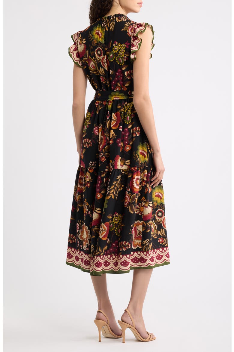 Floral Border Print Midi Dress, Alternate, color, BLACK MULTI
