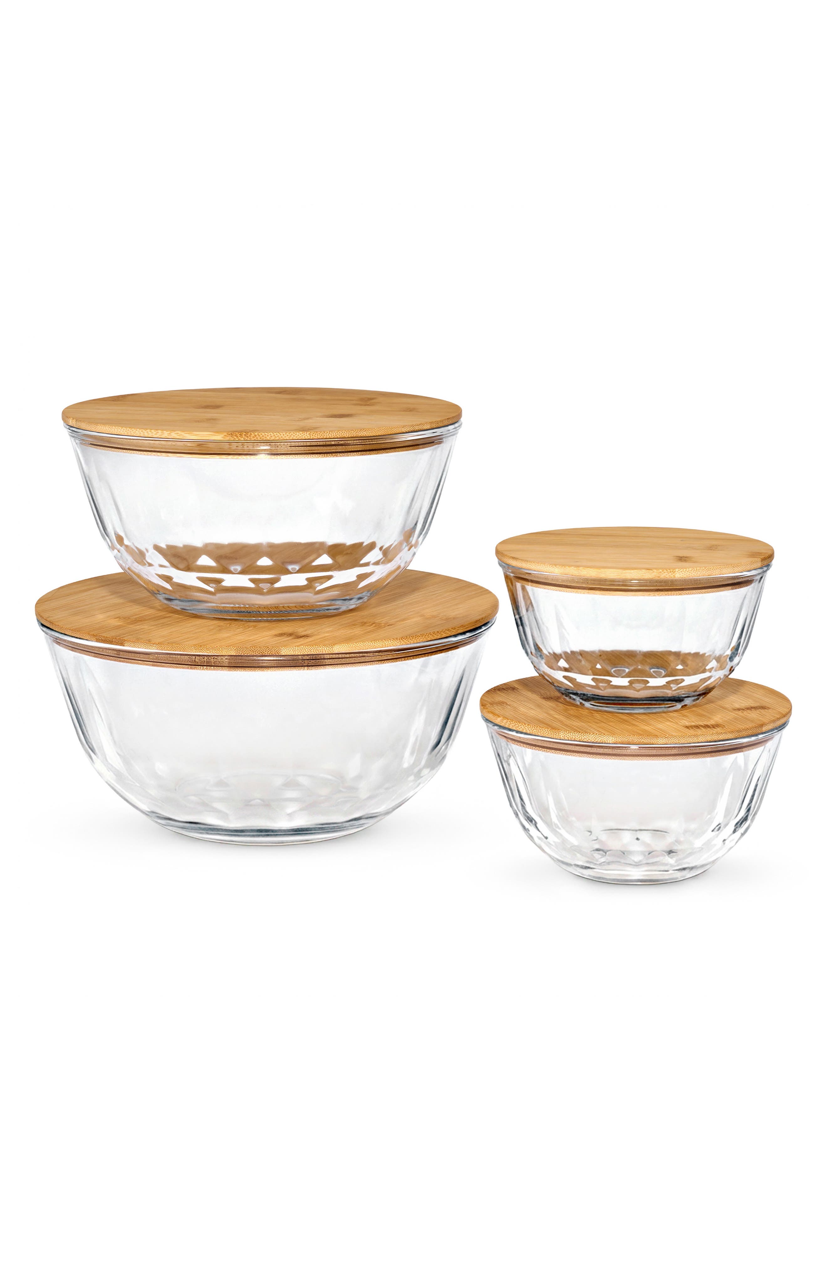 4-Piece Diamond Textured Mixing Bowl Set with Bamboo Lids