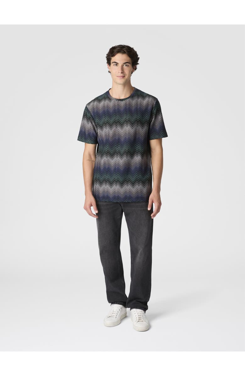 Missoni Crew Neck T-shirt With Irregular Zigzag, Alternate, color, Blue & Green
