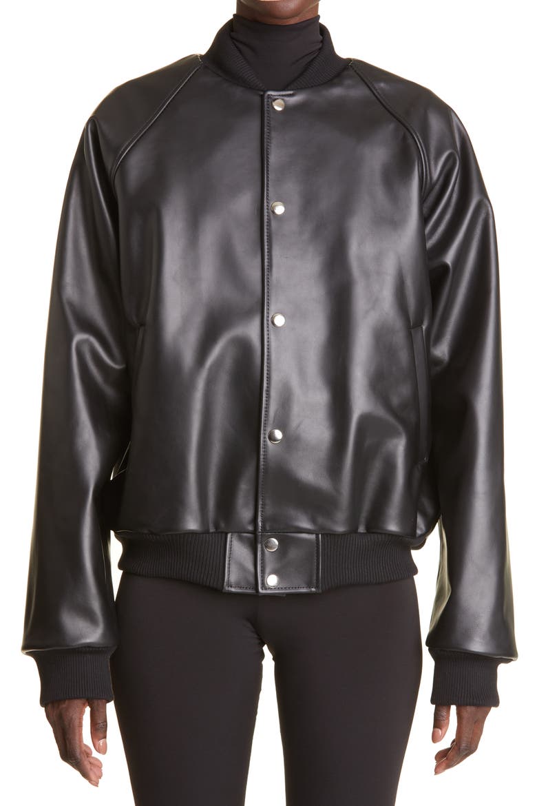 Leather Varsity Jacket, Main, color, BLACK