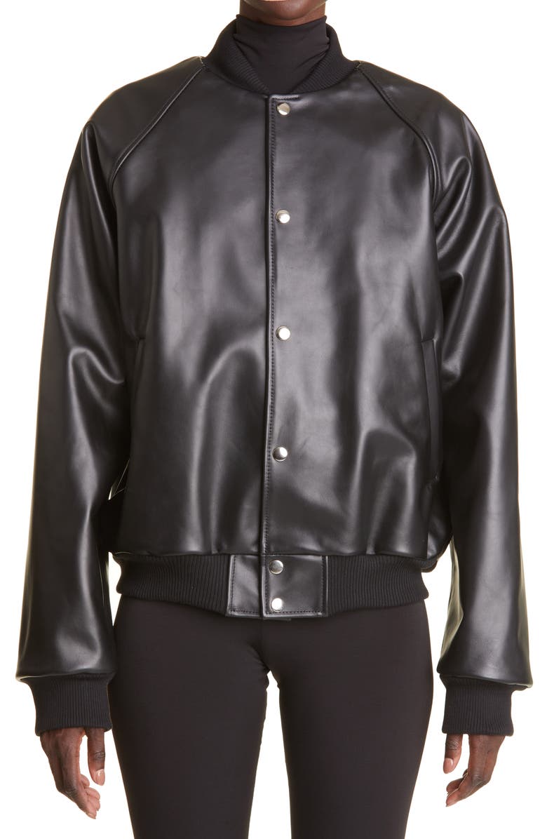 LaQuan Smith Leather Varsity Jacket, Main, color,