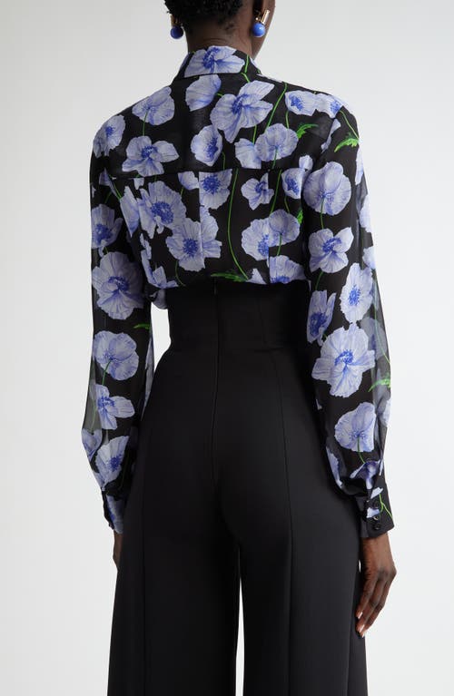 Carolina Herrera Floral Print Silk Button-up Shirt In Black Multi