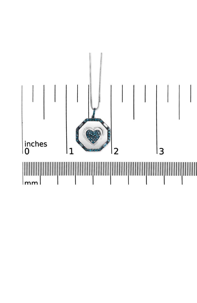 Haus of Brilliance Silver 5/8 Cttw Blue Diamond Mirror Plate Heart and Diamond Halo Pendant Necklace, Alternate, color, White