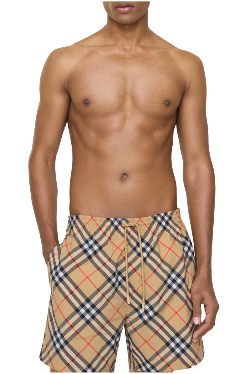 Burberry Check Swim Shorts, Main, color, Sand Beige