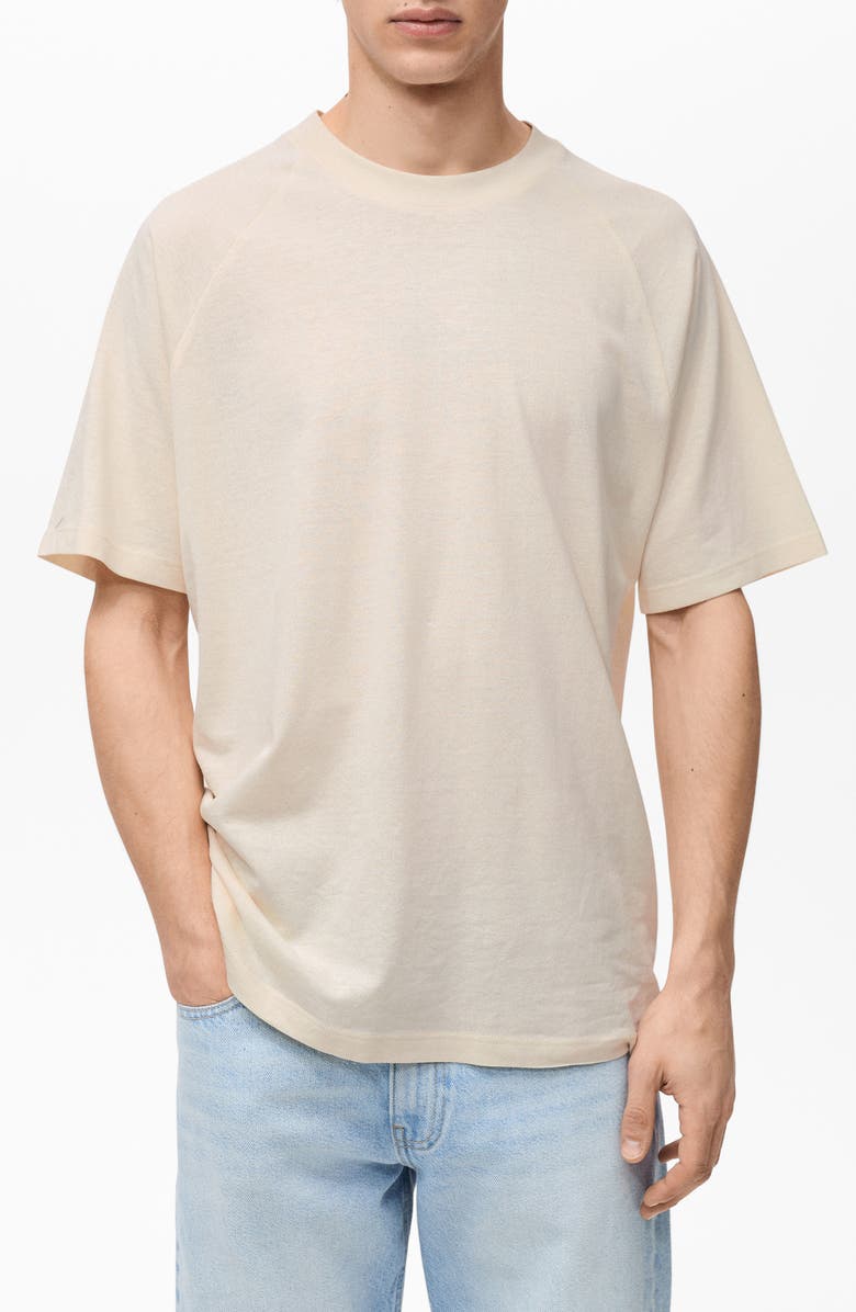 MANGO Relaxed Fit Cotton & Linen Raglan T-Shirt, Main, color, Sand