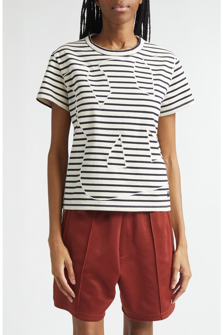 Crown Stripe Crop T-Shirt, Main, color, IVORY / NAVY